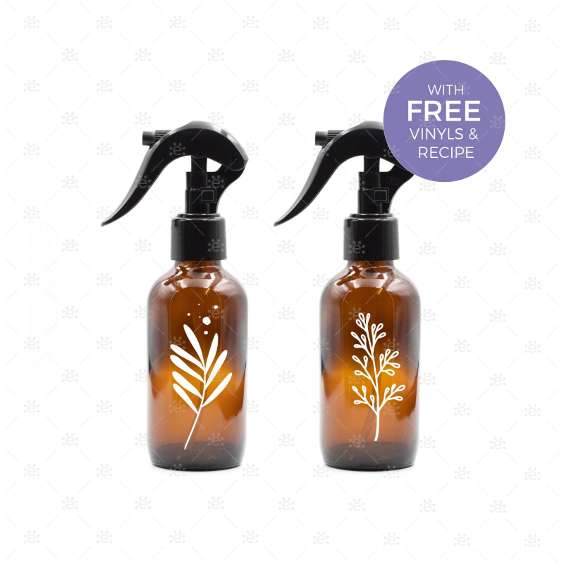 120Ml Amber Spray Bottle (2Pk) With Decorative Vinyl Label & Recipes Glass