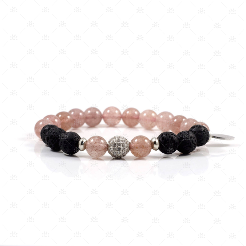 Ariana : Natural Strawberry Quartz Gemstone Lava Diffuser Bracelet