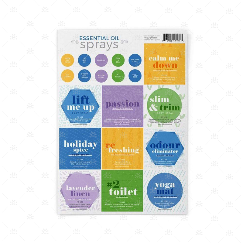 Essential Oil Sprays - Label Sheet Labels