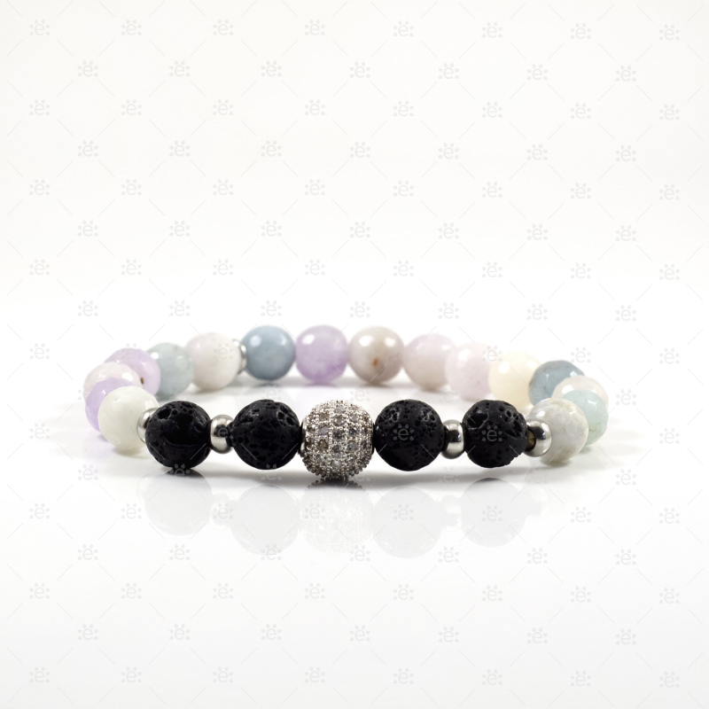 Linda:  Moonstone Amethyst & Aquamarine Gemstone Lava Diffuser Bracelet Jewellery