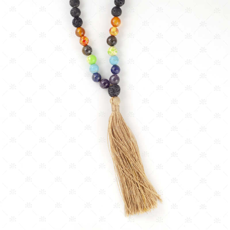 Manita:  Natural Lava & Gemstone Tassel Diffuser Necklace Jewellery