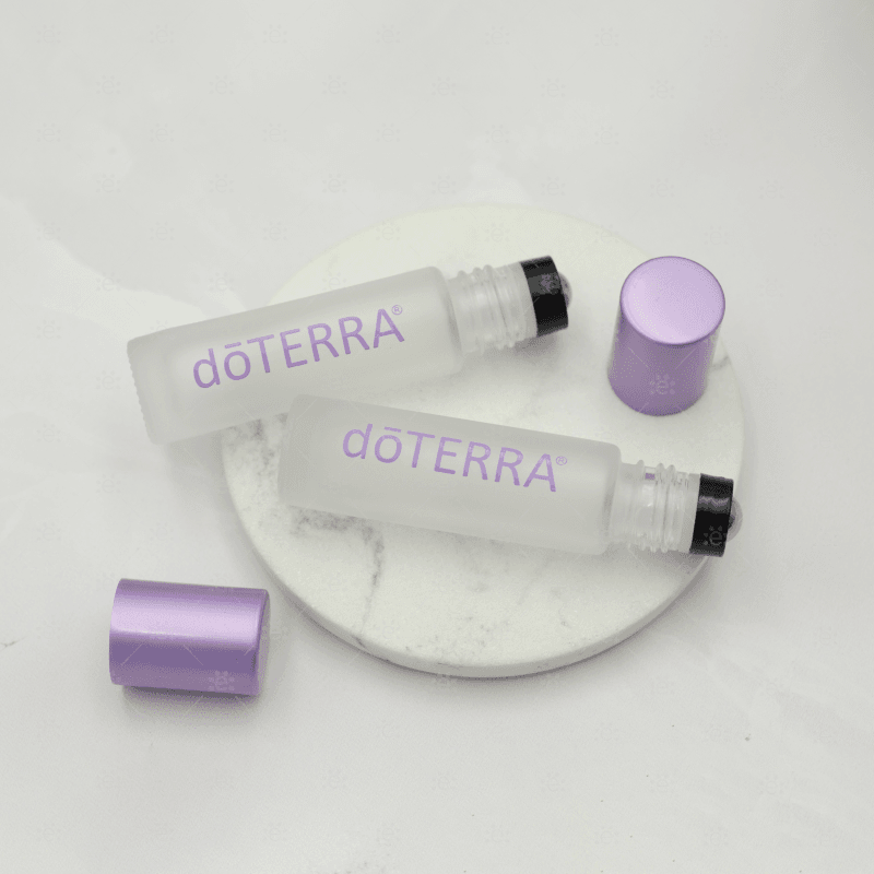 10Ml Dterra Clear Frosted Roller Bottle With Purple Metallic Cap (2Pk) Glass